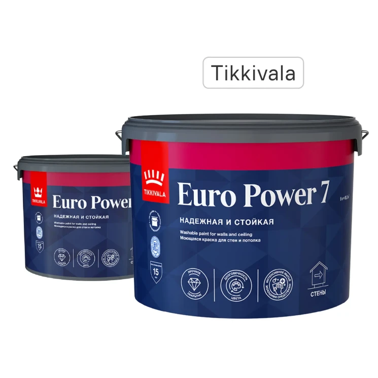 Краска для стен и потолков Tikkivala/Tikkurila Euro Power 7 матовая цвет белый 9 л