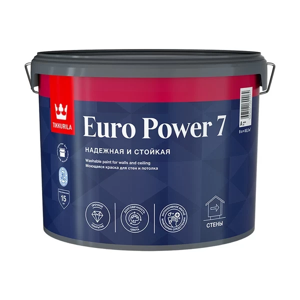 Краска моющаяся Tikkurila/Tikkivala Euro Power 7 база А белая 9 л