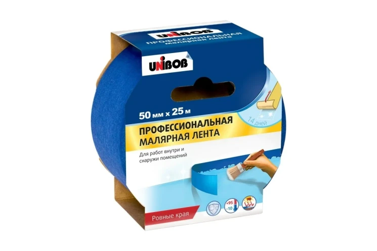 Малярная лента (скотч) Unibob профи 50 мм х 25 м